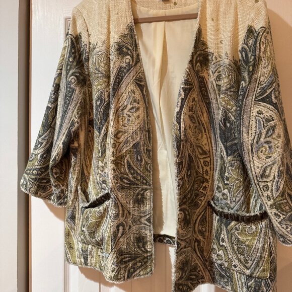 Chico’s Heritage linen/Tweed muted print Embellished Jacket – Size 4 (20/22/XL) - Picture 1 of 16